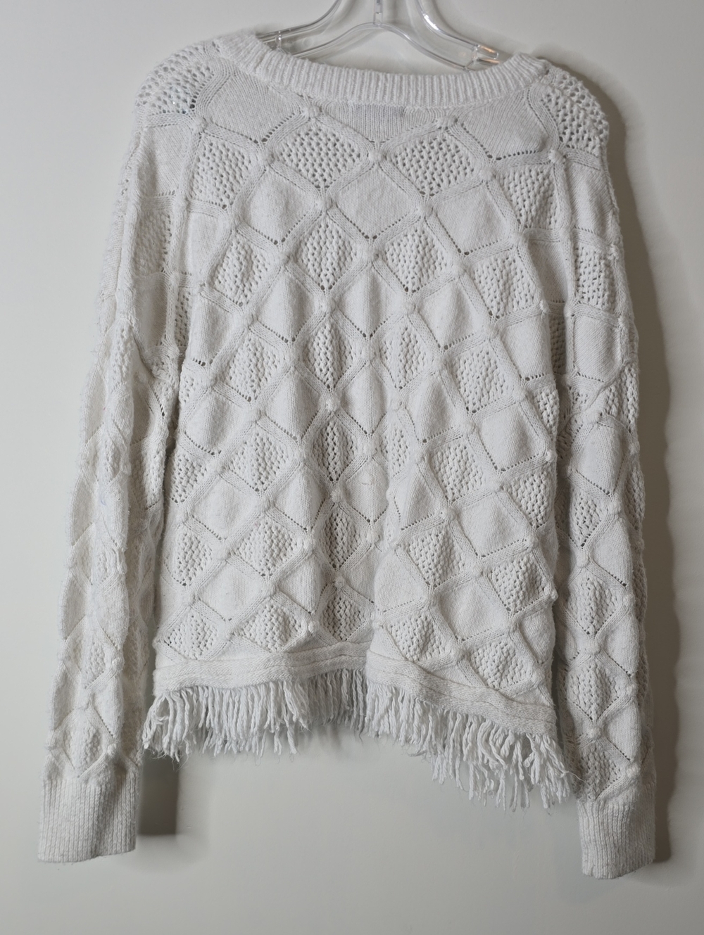 Frye White Pointelle Fringe Crew Sweater - Picture 6 of 6